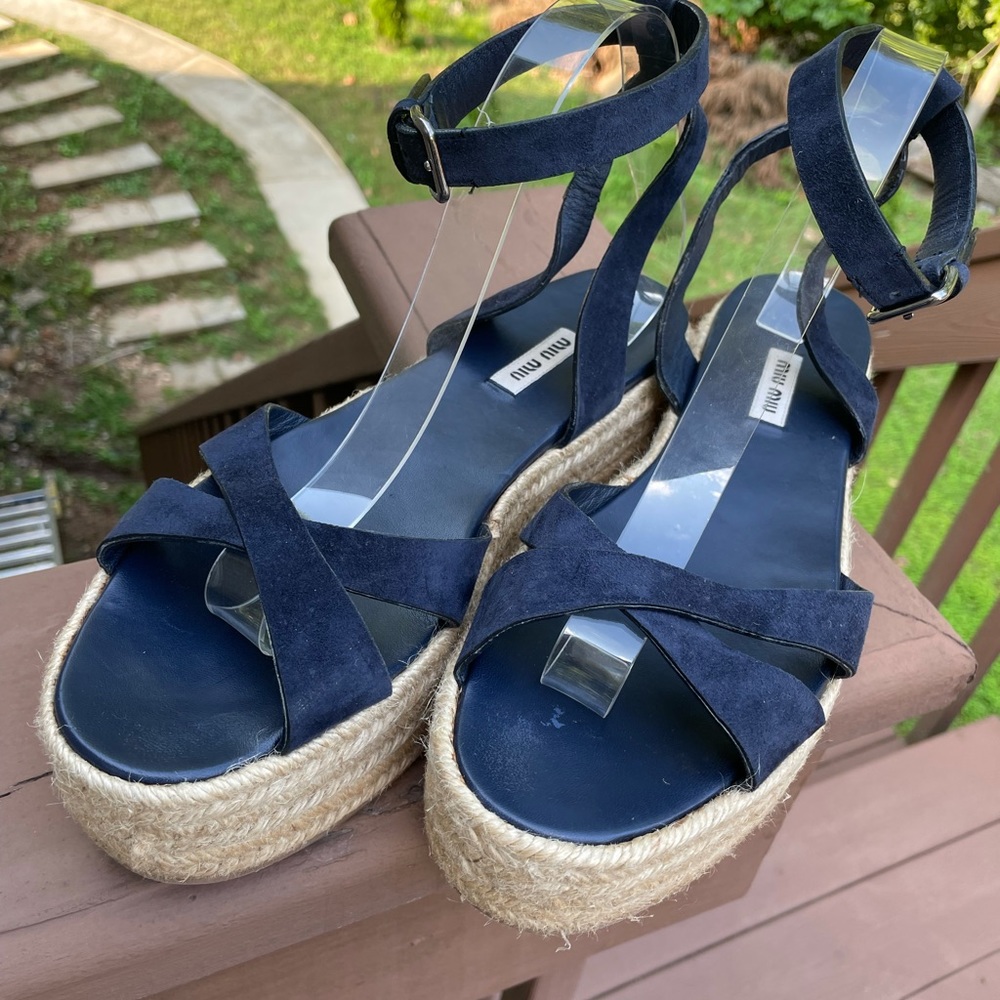 Miu Miu Suede Platform Espadrilles, Blue, Women's - image 1
